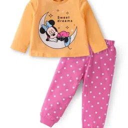 Babyhug Disney Single Jersey Knit Full Sleeves Night Suit With Minnie Mouse Graphics - Orange & Pink-picture-20