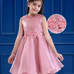Mark & Mia Woven Sleeveless Party Dress With Floral Embroidery & Pearl Detailing - Pink-picture-13