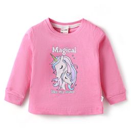 CUCUMBER Sinker Knit Full Sleeves T-Shirt with Unicorn Print - Pink-picture-3