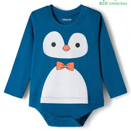 Babyoye 100% Cotton Interlock Knit Full Sleeves Onesie with Penguin Print - Teal Blue-picture-20
