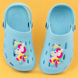 Yellow Bee Solid Perforated Clogs With Unicorn Charm - Blue-picture-40