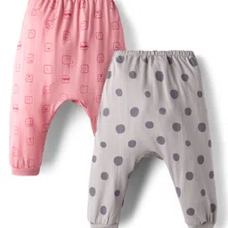 Pink Rabbit Single Jersey Knit Diaper Leggings With Polka Dot Print Pack of 2 - Pink & Grey-picture-30