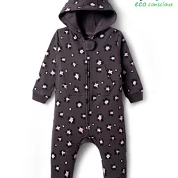 Babyoye 100% Cotton Knit Full Sleeves Printed Hooded Romper - Grey-image-56