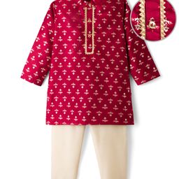 EARTHY TOUCH Woven Full Sleeves Kurta Pajama Set with Floral Print - Maroon-picture-49