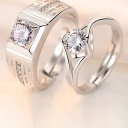 DressBerry Set Of 2 Rhodium-Plated Cubic Zirconia-Studded Adjustable Finger Ring-picture-13