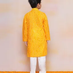 AJ Dezines Full Sleeves Seamless Bandhej Bands Designed Kurta With Pyjama - Mustard Yellow image 3