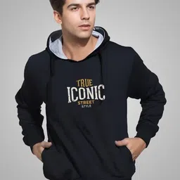 REYA Men Typography Printed Hooded Cotton Sweatshirt-picture-26