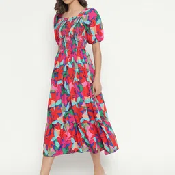 Krunal Raiyani Floral Print Applique Crepe Fit & Flare Dress-image-71