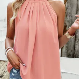 Outzidr Women Pleated Halter Neck Top-picture-33