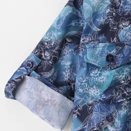Rikidoos Full Sleeves Floral Printed Shirt With Attached Tee - Blue & Melange image 5
