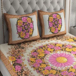 UNIQCHOICE Brown & White Floral Cotton 120 TC Queen Bedsheet Set 2.35 m x 2.15 m image 5