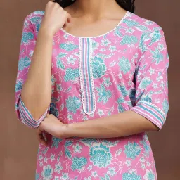 Libas Pink Cotton Printed Straight Kurta image 5