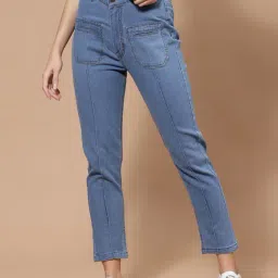 KASSUALLY Blue Cotton Relaxed Fit Mid Rise Jeans-picture-16