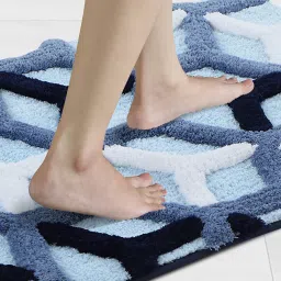 OBSESSIONS Cobalt Polyester Abstract Anti Skid Bath Mat (Small) image 5