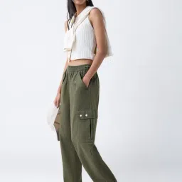 nuon women Nuon by Westside Green Cargo-Style High-Rise Cotton Joggers image 3