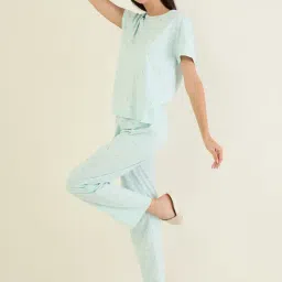 Sweet Dreams Green Cotton Floral Print Pyjama Sets image 3