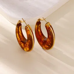 SAPRAA TRENDS Gold-Plated Brown Contemporary Hoop Earrings-picture-38