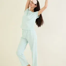 Sweet Dreams Green Cotton Floral Print Pyjama Sets image 4