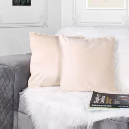 STITCHNEST Beige Velvet Both Side Holland Cushion Covers with Piping - Set of 2-picture-16
