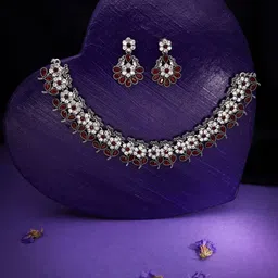 Anouk Silver-Plated Artificial Stones Studded Nacklace With Earrings image 5