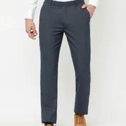 Cantabil Navy Blue Cotton Regular Fit Checks Trousers-picture-21