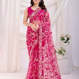 HERE&NOW Floral Embroidered Net Saree-picture-18