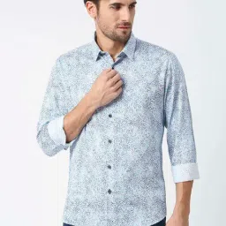 Dragon Hill Light Blue Slim Fit Printed Shirt-image-12
