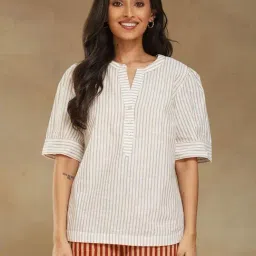 Fabindia White Cotton Striped Top-image-80