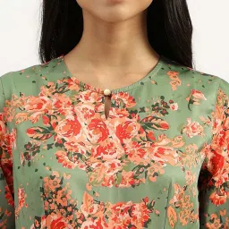 United Colors of Benetton Green Floral Print A-Line Dress image 5