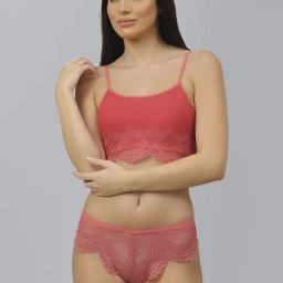 AROUSY Peach Self Pattern Bra Panty Set-picture-12