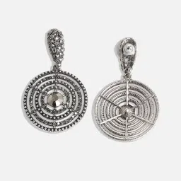 Sohi women's crystal circular lined drop earrings silver image 5