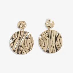 Sohi women's gold dented circular drop earrings image 5