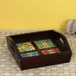 eCraftIndia Decorative Multiutility Colorful Wooden Serving Tray image 2