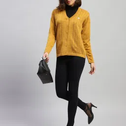 Monte Carlo Mustard Wool Self Design Cardigan image 5