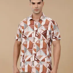 Linen Club Brown Linen Blend Slim fit Print casual shirts-picture-31