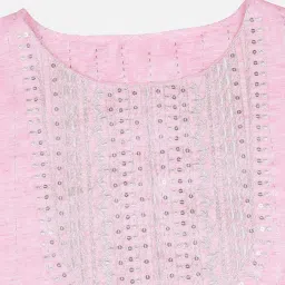 Vaamsi Pink Cotton Embroidered Straight Kurta image 5
