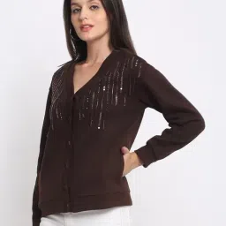 SHAYE Brown Fleece Embroidered Sweater image 4