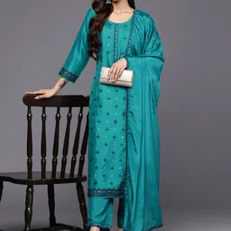 Libas Women Turquoise Blue Ethnic Motifs Kurta with Trousers & With Dupatta-picture-19
