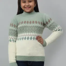 Cantabil Kids Off White & Green Printed Full Sleeves Sweater-image-33