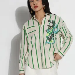 showoffff Showoff Off White Cotton Relaxed Fit Striped Shirt-picture-34