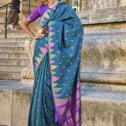 Elora Blue Silk Woven Saree With Unstitched Blouse-picture-17