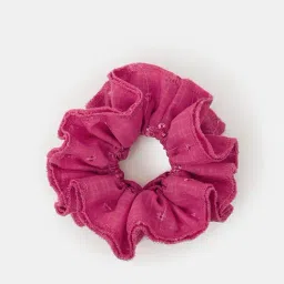 Accessorize London Pink Embroidered Hair Scrunchie-image-65