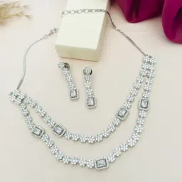 Abdesigns Silver American Diamond Cubic Zirconia Necklace & Earring Set image 2