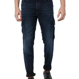 Mufti Dark Blue Slim Fit Lightly Washed Cargo Jeans-picture-20
