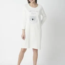 R&B White Cotton Graphic Print Night Dress-picture-16