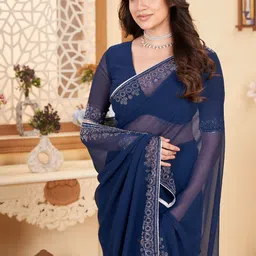 Dori Beads and Stones Pure Chiffon Saree image 5