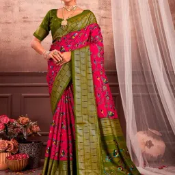 Saree Mall Pink & Green Printed Saree With Unstitched Blouse-picture-22