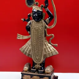 Exotic India Gold Toned & Black Shri Krishna Brass Religious Idol Showpiece-image-70
