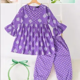 Bella Moda Kids Purple & White Printed Kurti with Pants-picture-14