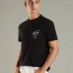 Tommy Hilfiger Black Cotton Regular Fit Logo Printed T-Shirt image 3